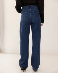 STRASS STRAIGHT PANTS-DARK BLUE