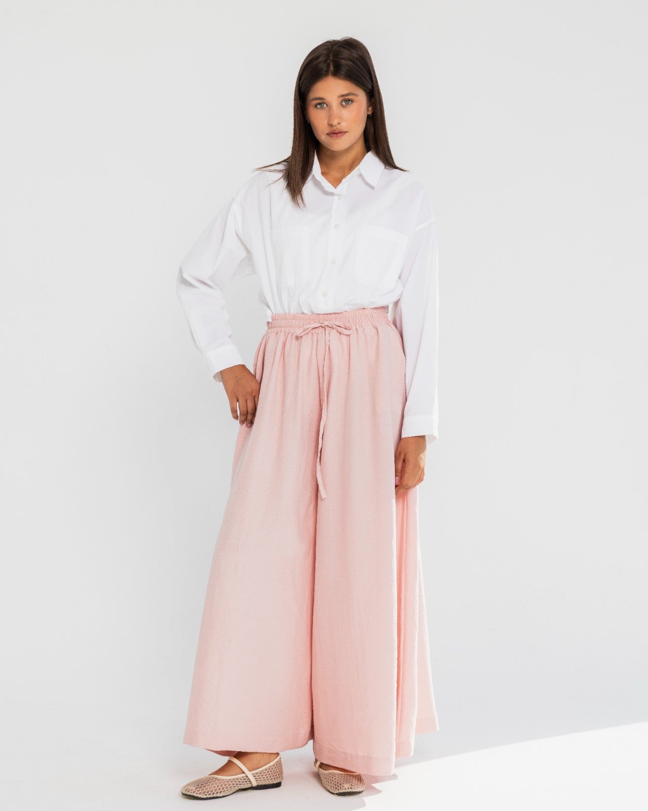 HIGH WAIST WIDE LEG PANTS-PINK