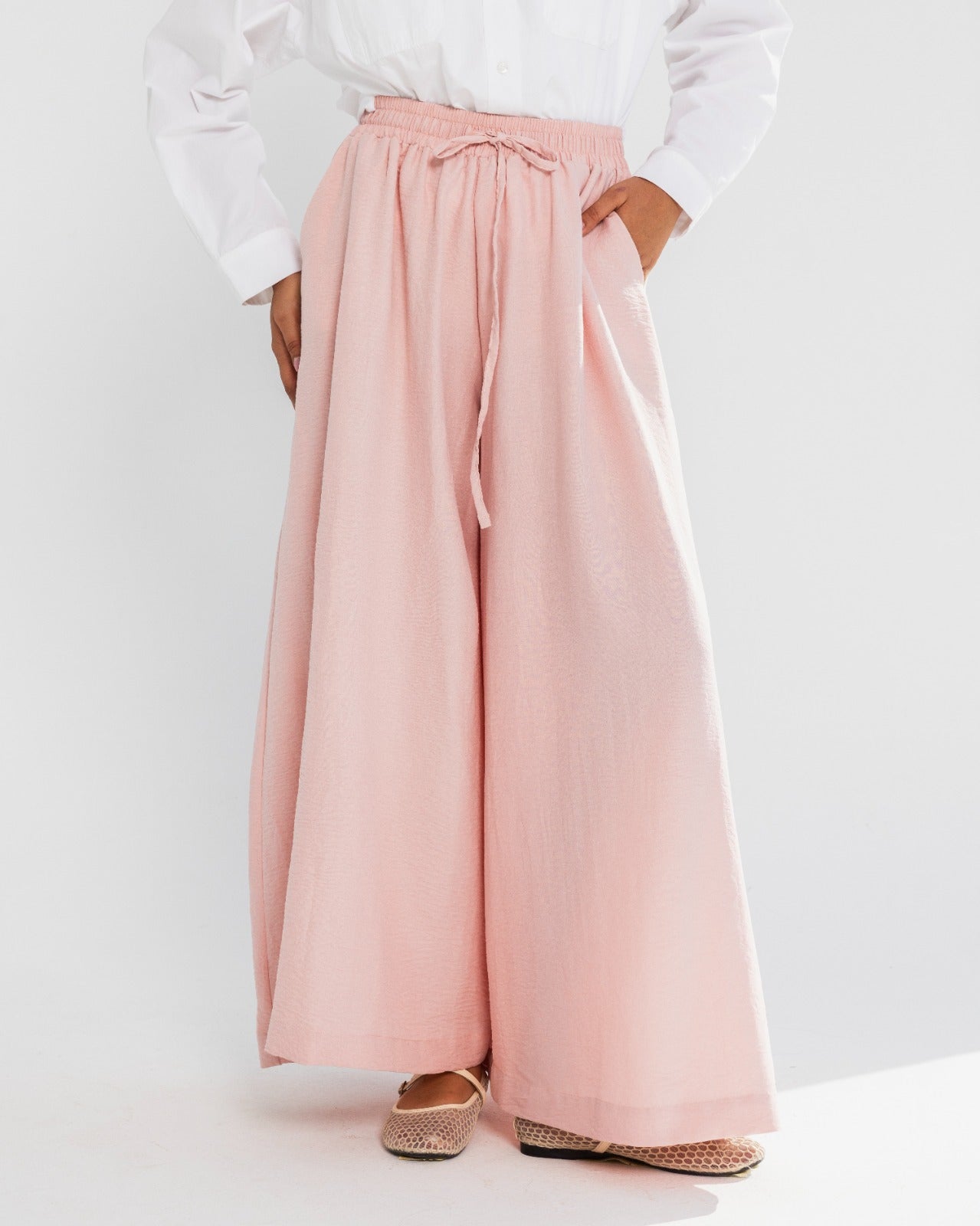 HIGH WAIST WIDE LEG PANTS-PINK