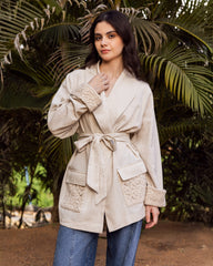 PURE LINEN CARDIGAN WITH HANDMADE-PAIGE