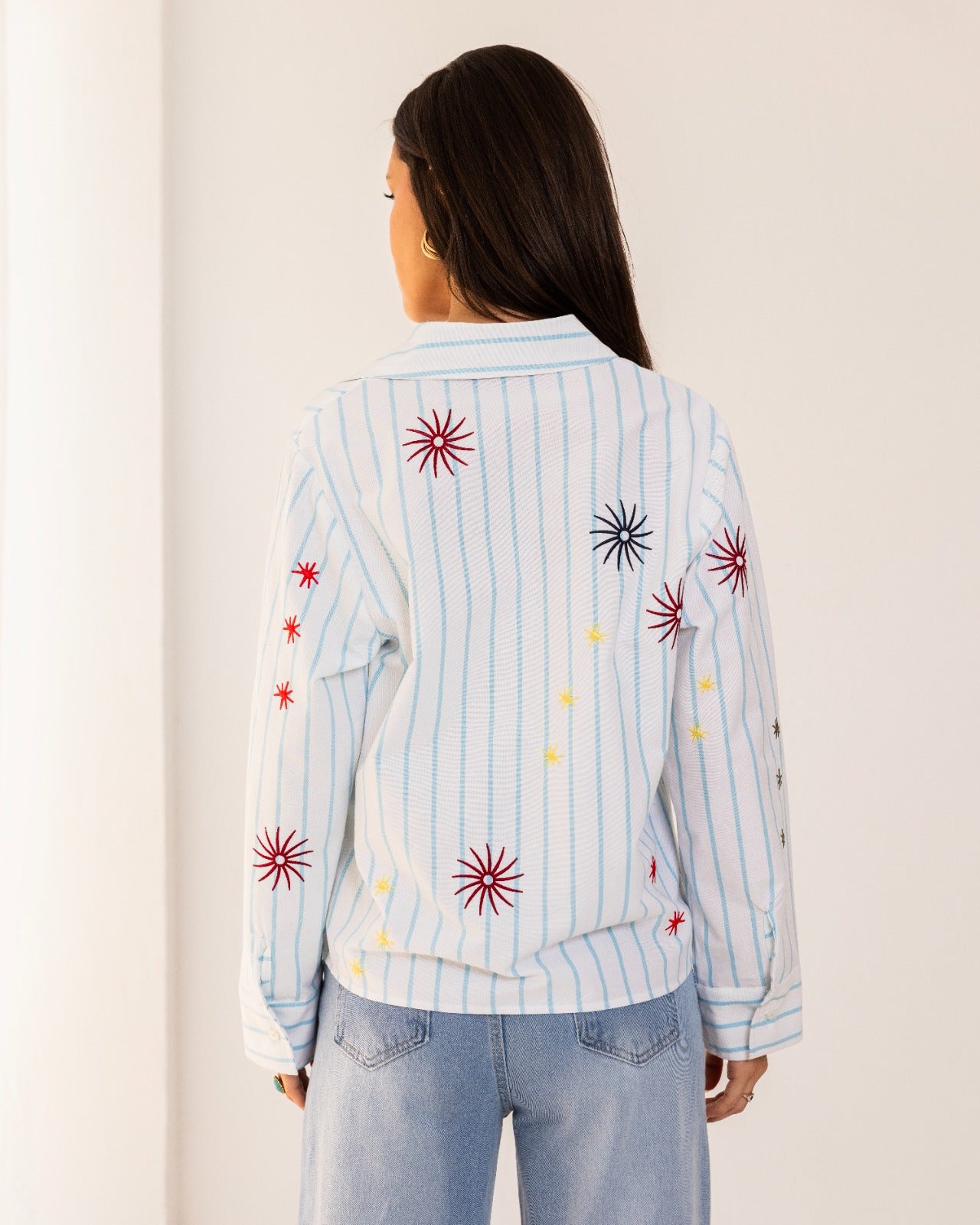 STRIPED EMBROIDERY SHIRT-WHITE