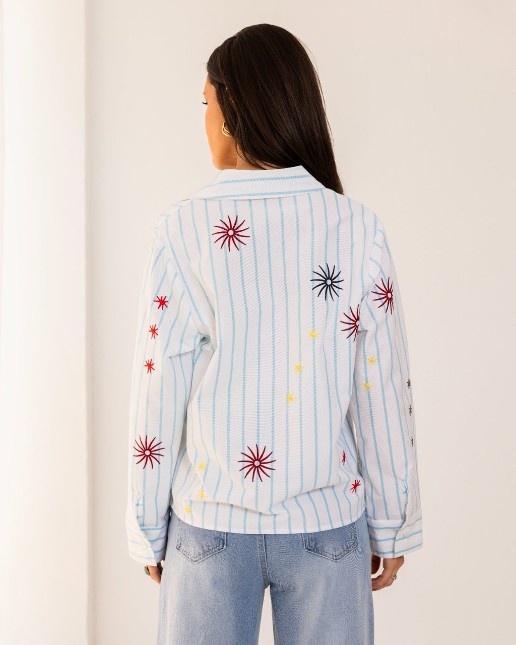 STRIPED EMBROIDERY SHIRT-WHITE