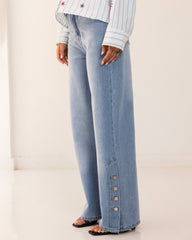 BUTTONS WIDE LEG PANTS-LIGHT BLUE