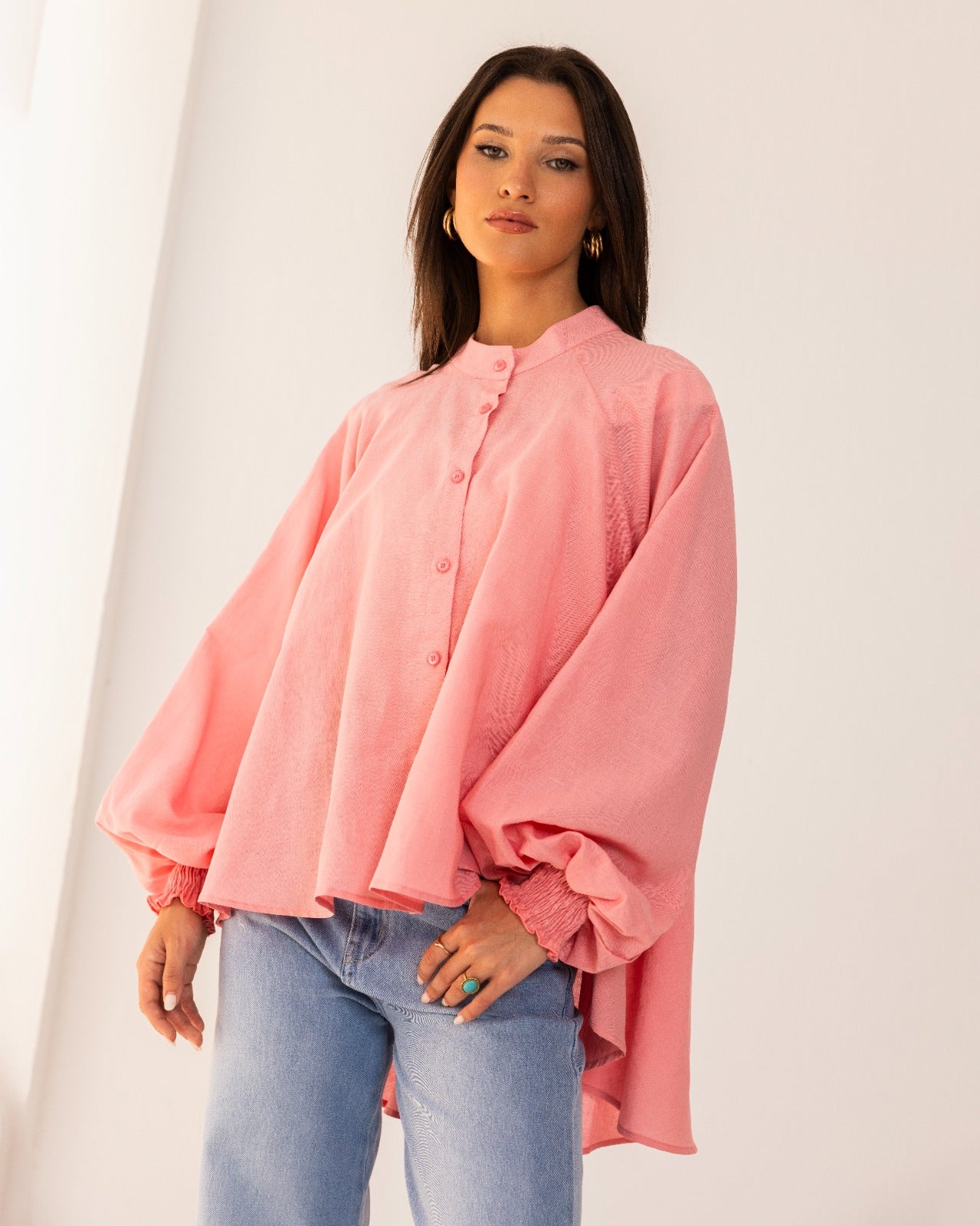 LINEN OVERSIZED BLOUSE-PINK