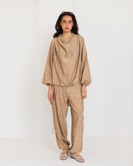 DRAPPED CRINKLE BLOUSE-CAFE
