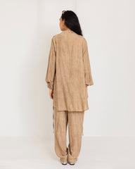 DRAPPED CRINKLE BLOUSE-CAFE