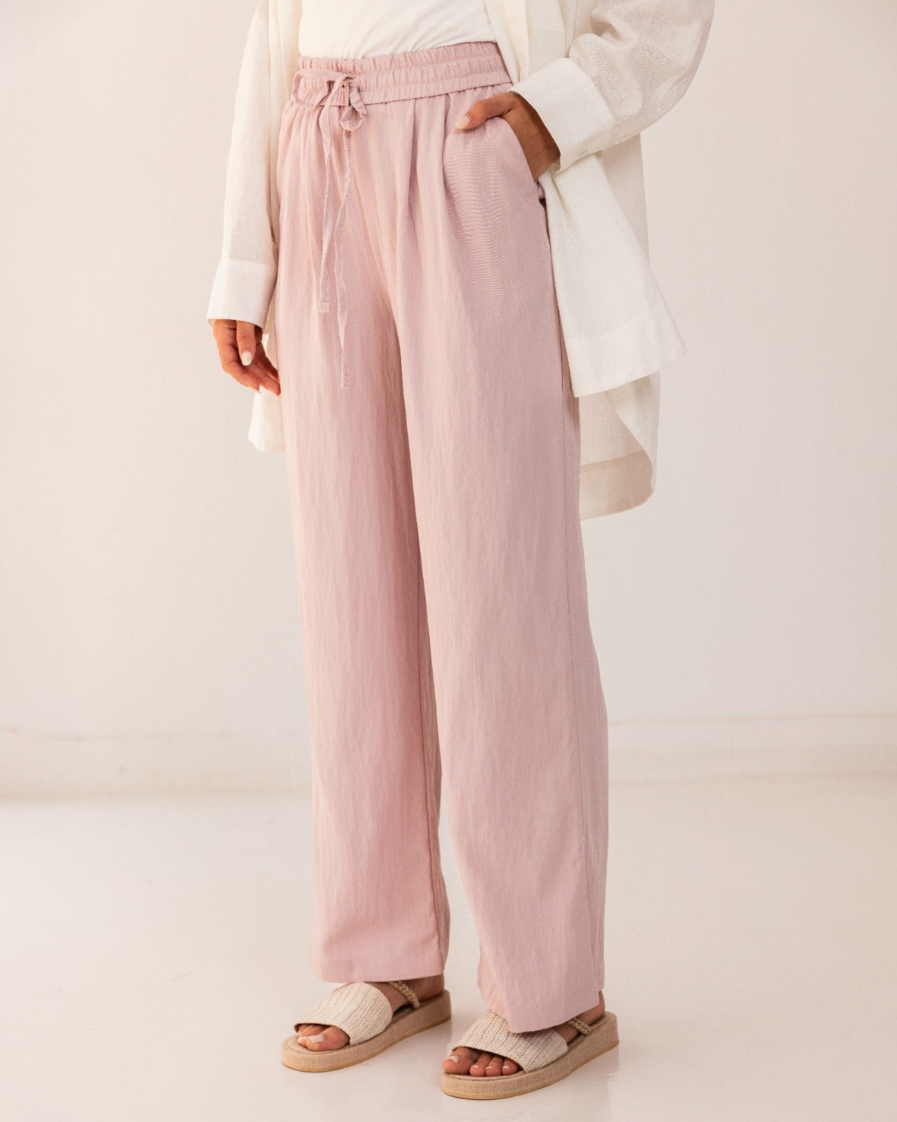 HIGH WAIST WIDE LEG PANTS-PINK