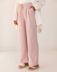 HIGH WAIST WIDE LEG PANTS-PINK