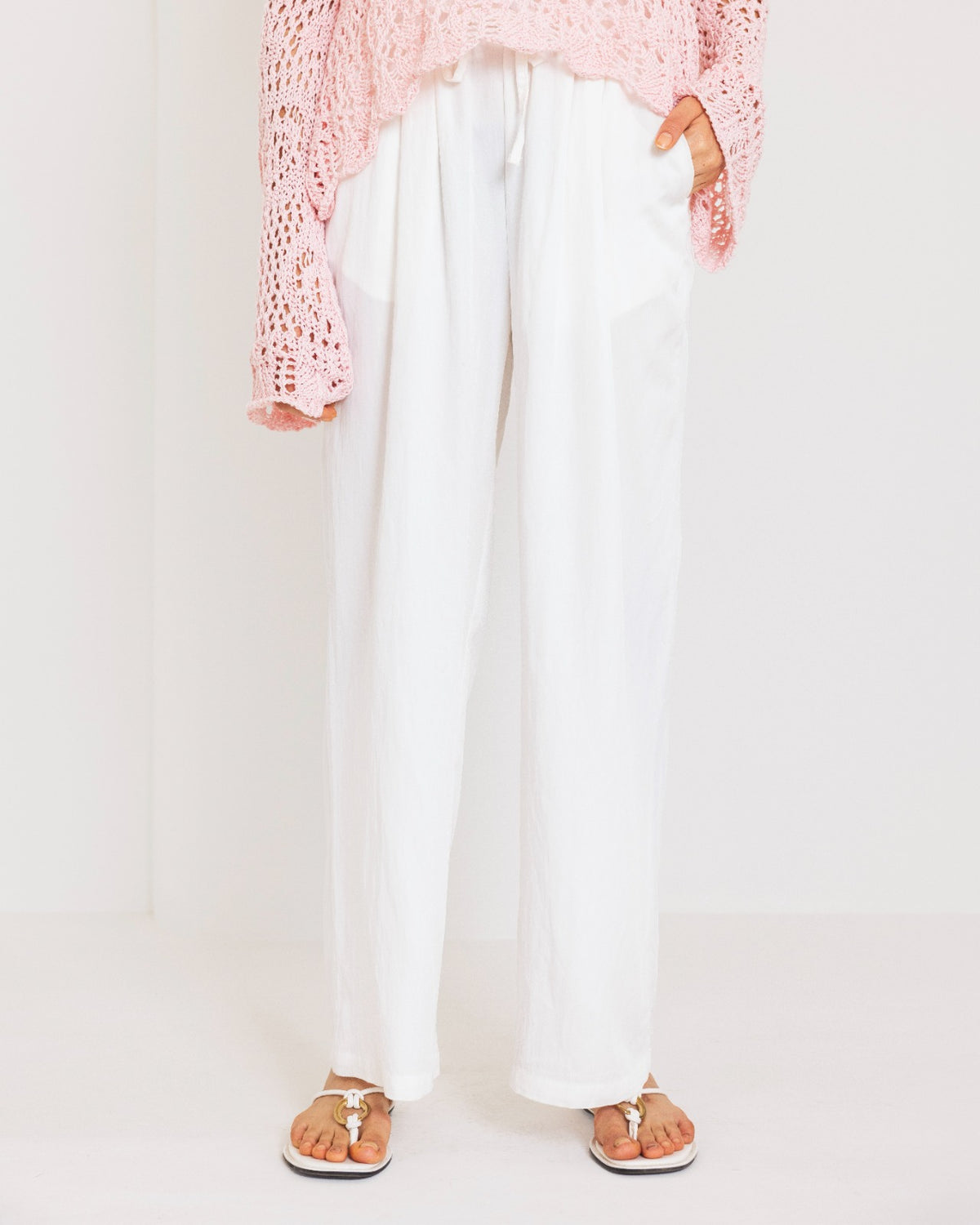 HIGH WAIST WIDE LEG PANTS-WHITE