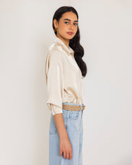 FITTED SATIN SHIRT-BEIGE