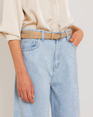 EXTRA STRASS DENIM PANTS-ICED