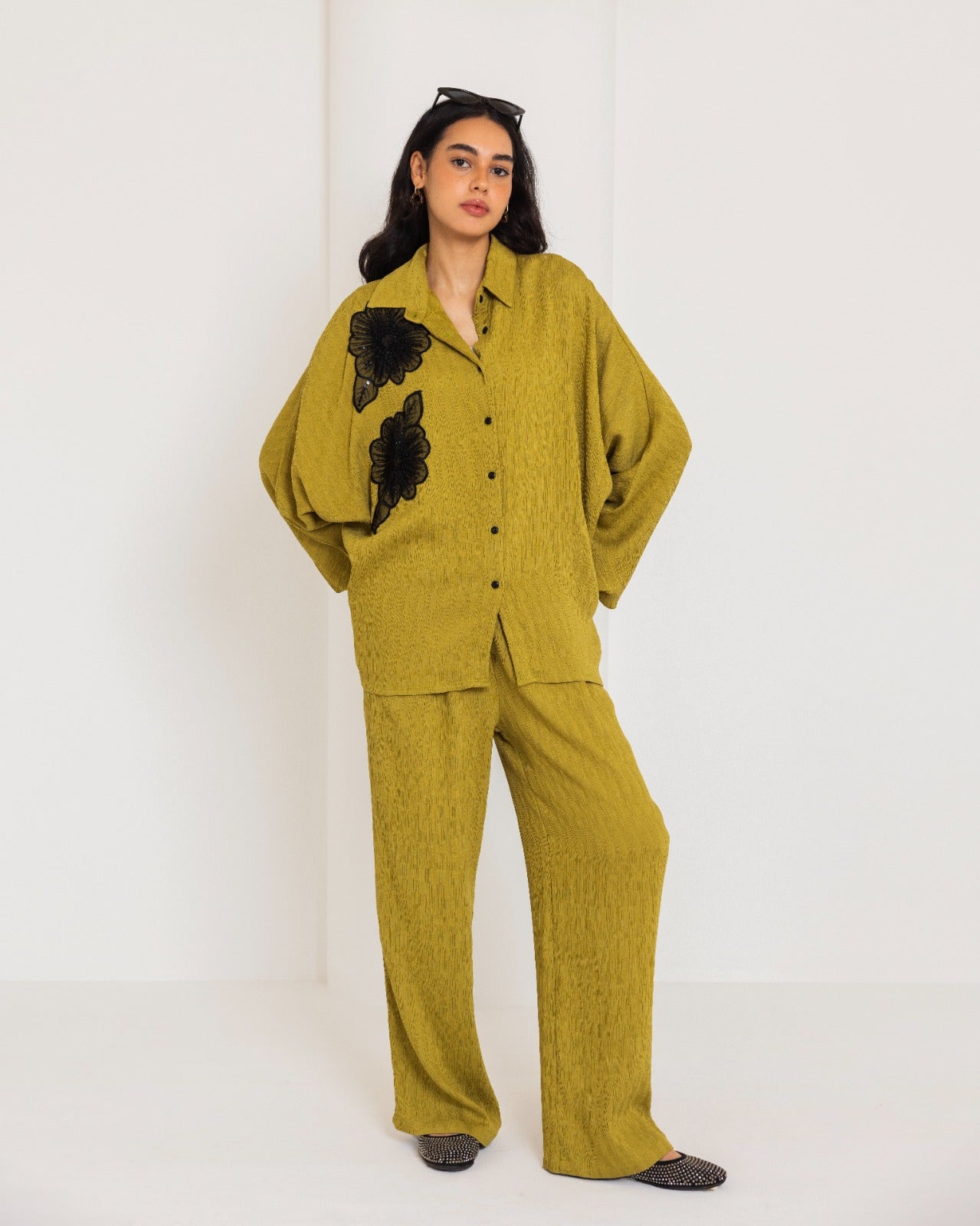 FLOWERED CRINKLE BLOUSE-LEMON