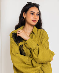 FLOWERED CRINKLE BLOUSE-LEMON