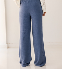 PLAIN LINEN WIDE LEG PANTS-PETROLEUM