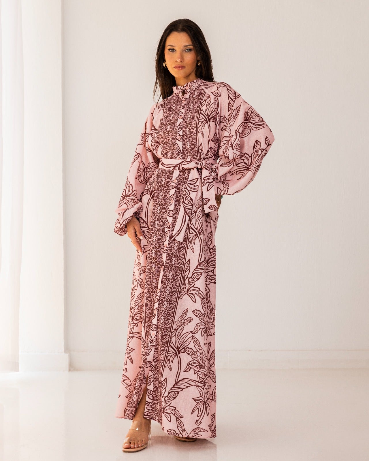 PRINTED SHIRT DRESS-PINK