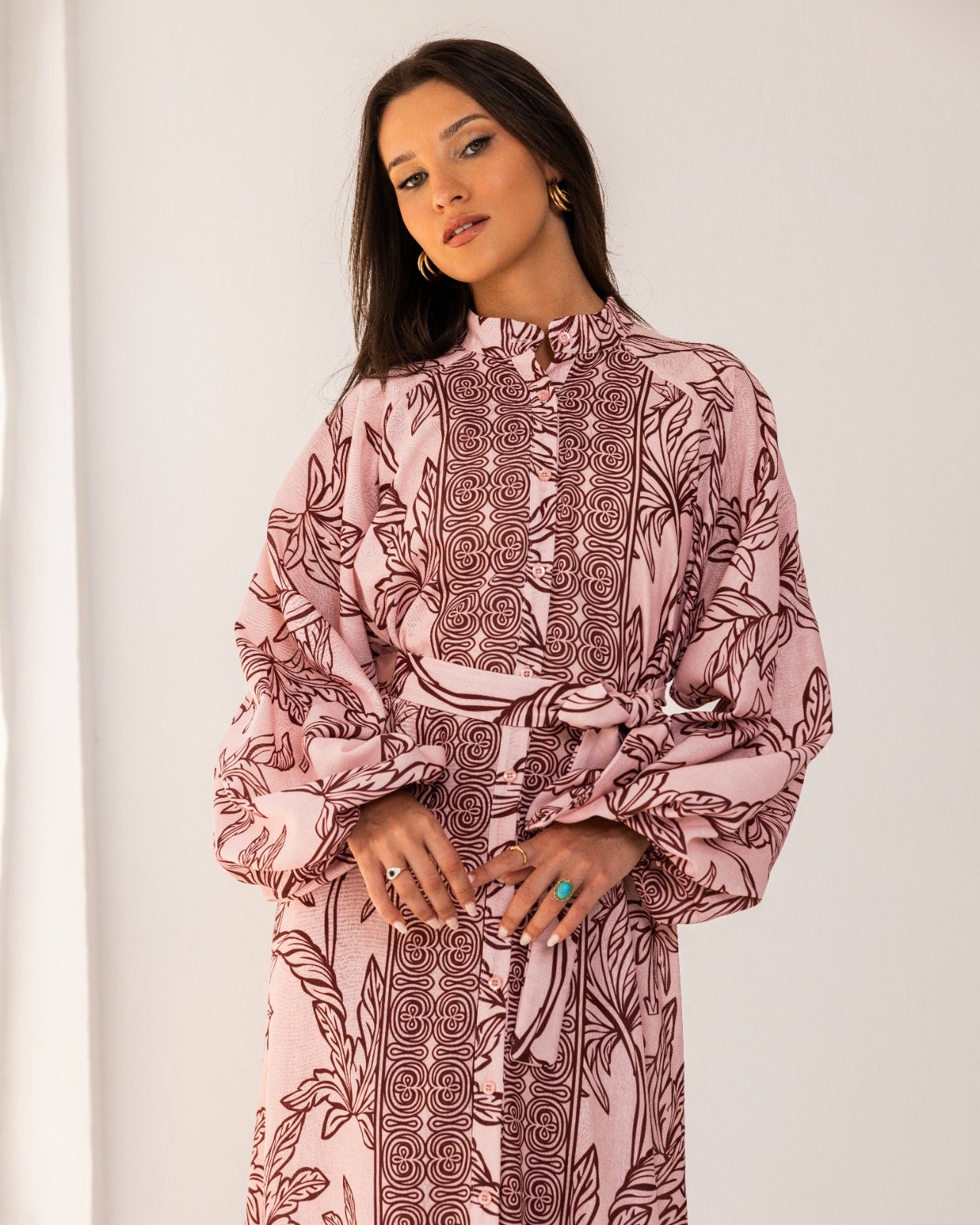 PRINTED SHIRT DRESS-PINK