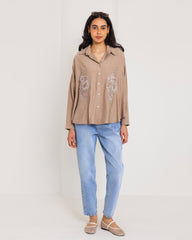 CRINKLE OVER SIZED SHIRT-CAFE