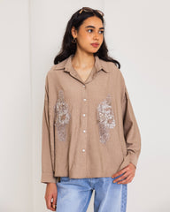 CRINKLE OVER SIZED SHIRT-CAFE