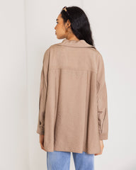 CRINKLE OVER SIZED SHIRT-CAFE