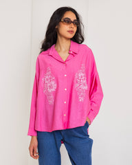 CRINKLE OVERSIZED SHIRT-FUCHIA