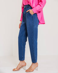MOMFIT DENIM PANTS-BLUE BLACK