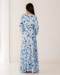 FLOWERED CHIFFON DRESS-BLUE