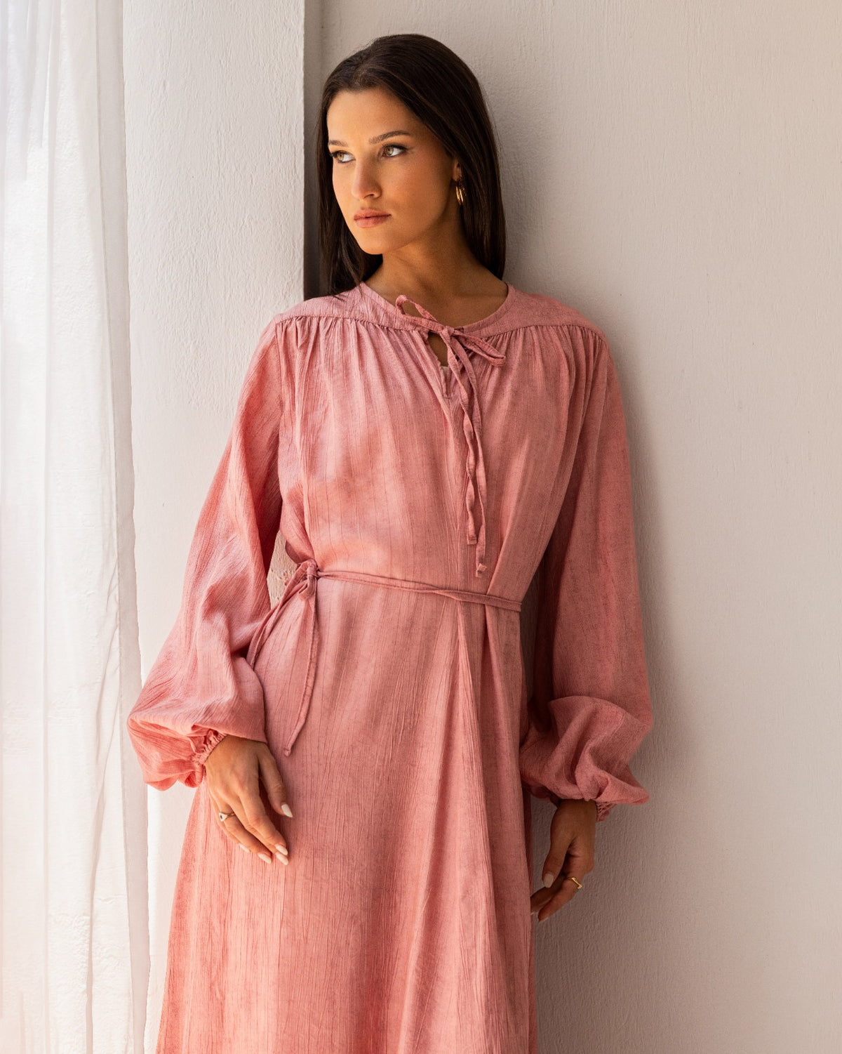 CRINKLE PLAIN DRESS-CASHMERE