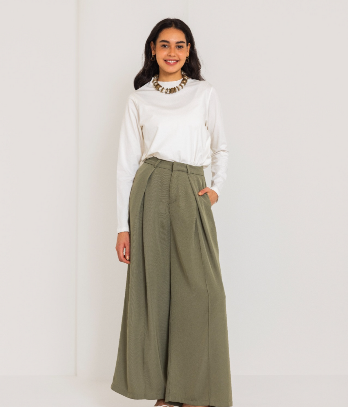 CLASSIC WIDE LEG PANTS-OLIVE