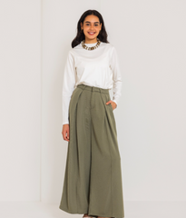 CLASSIC WIDE LEG PANTS-OLIVE