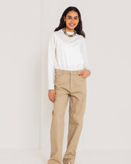 STRAIGHT GABARDINE PANTS-BEIGE