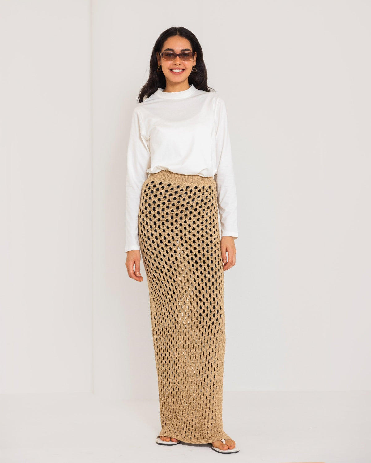 CUTWORK SKIRT-BEIGE