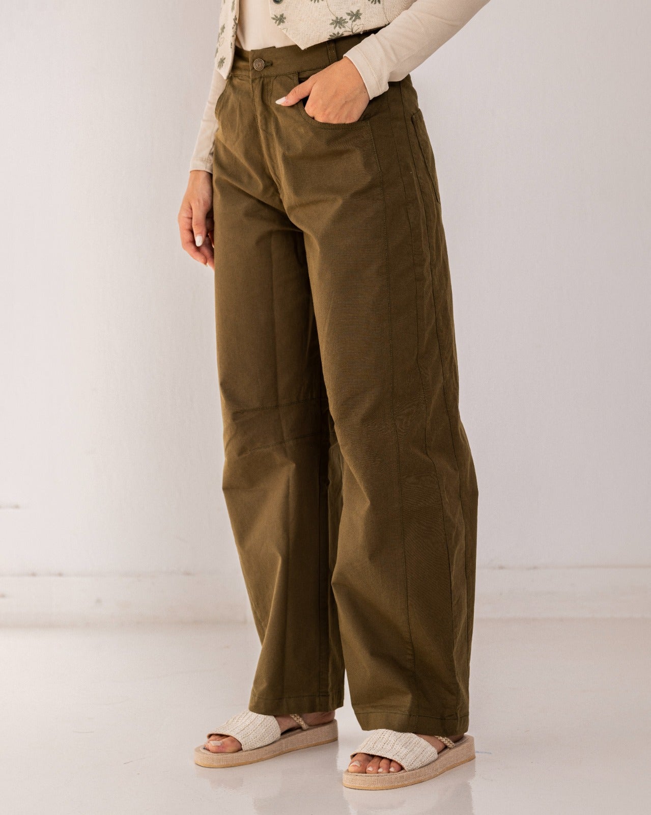 BALLON GABARDINE PANTS-OLIVE