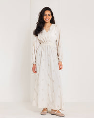 EMBROIDERED LINEN DRESS-BEIGE