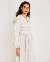 EMBROIDERED LINEN DRESS-BEIGE