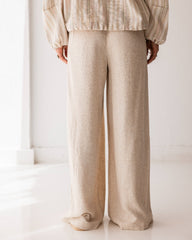 LINEN WIDE LEG PANTS-BEIGE
