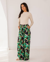 PRINTED COTTON PANTS-GREEN