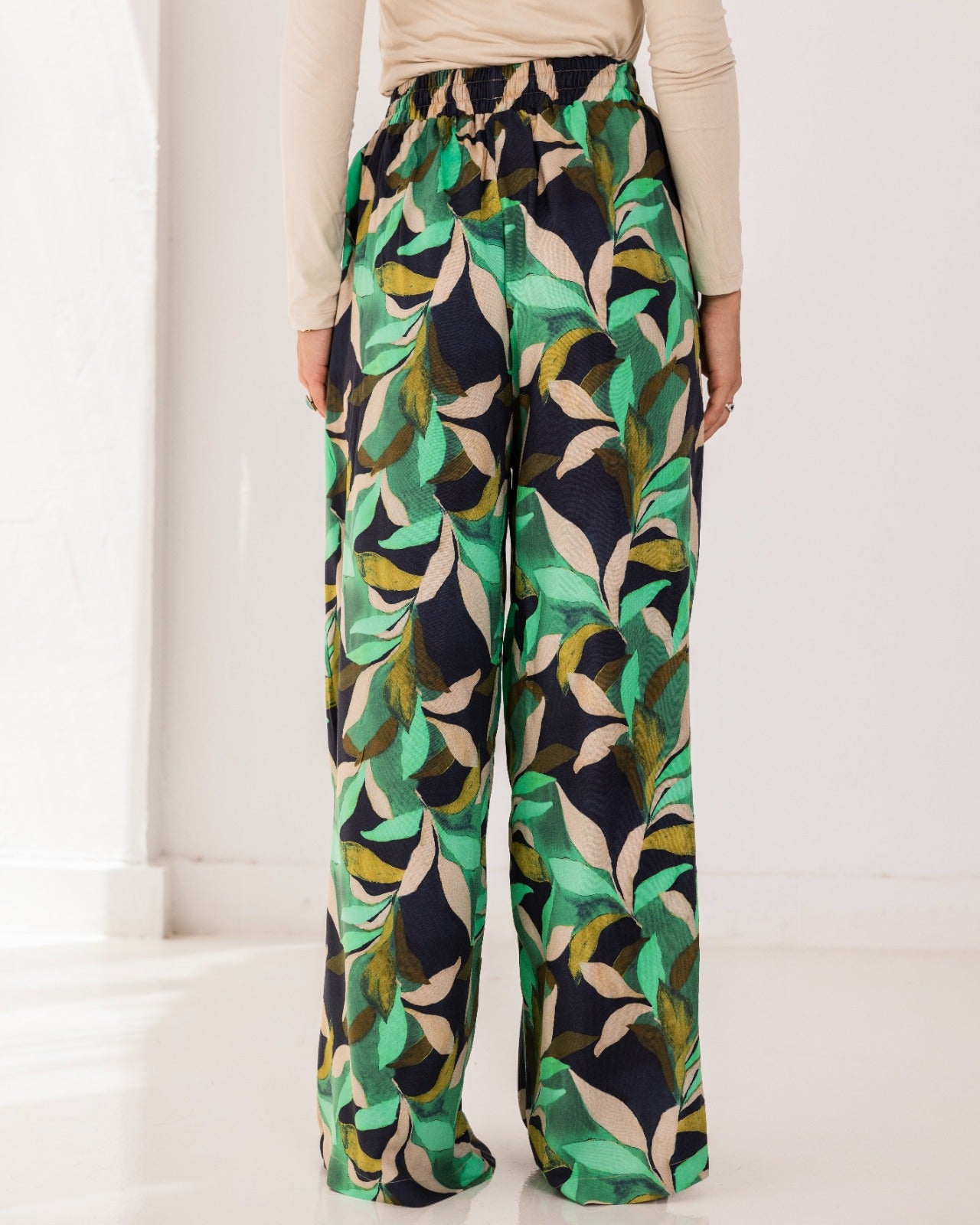 PRINTED COTTON PANTS-GREEN