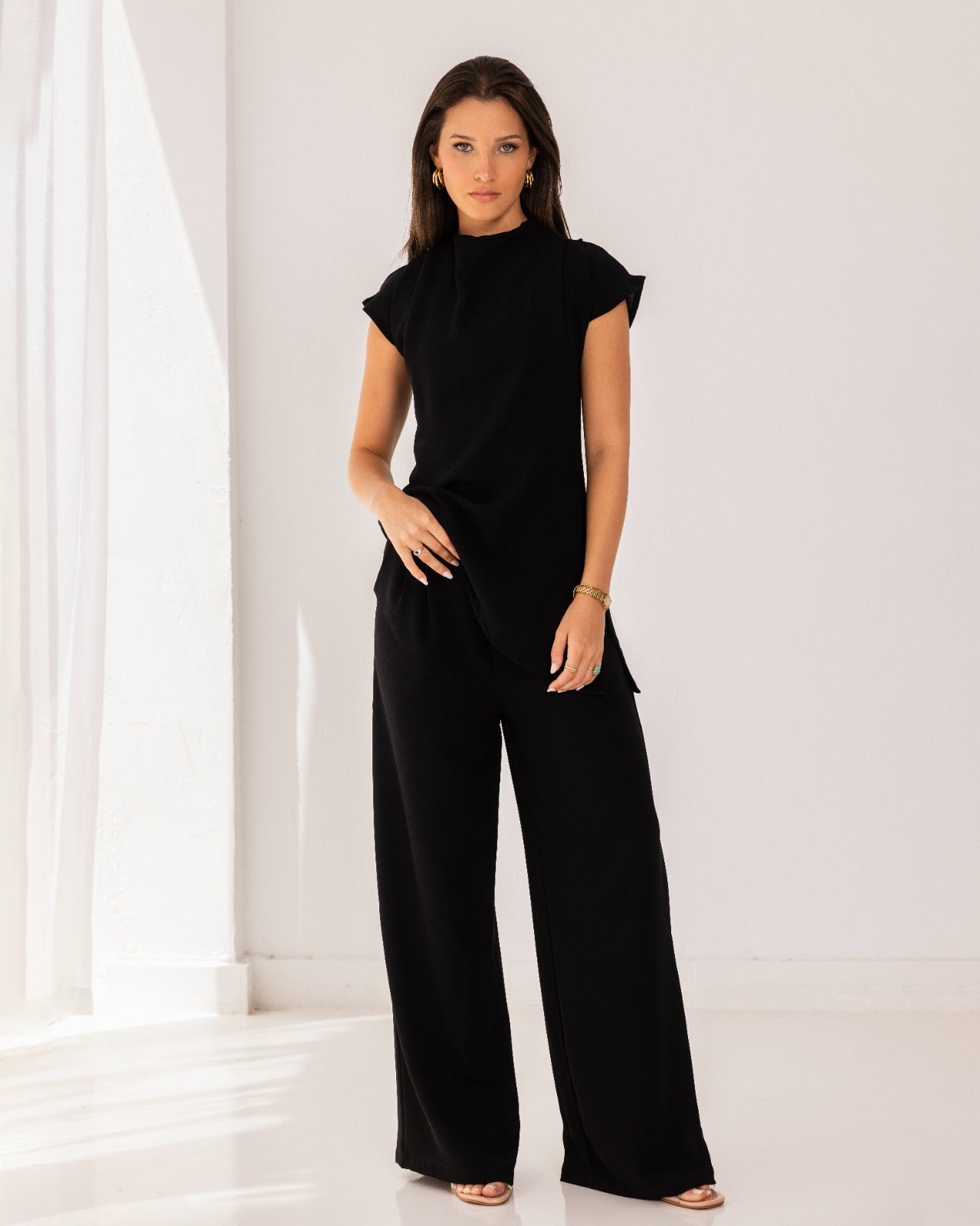 PLAIN LOW WAIST PANTS-BLACK