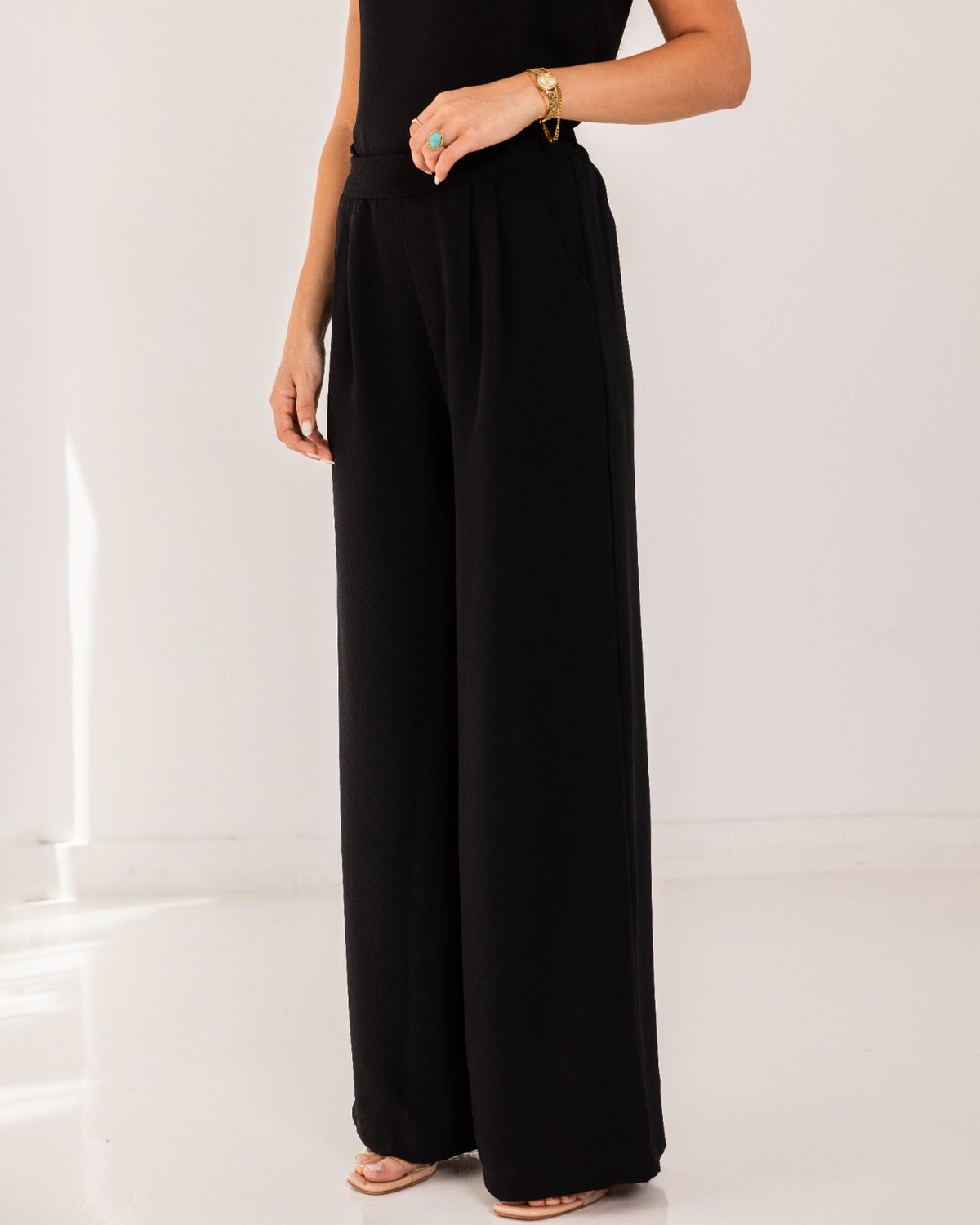 PLAIN LOW WAIST PANTS-BLACK