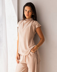 HIGH LOW DRAPPED TOP-BEIGE