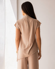 HIGH LOW DRAPPED TOP-BEIGE