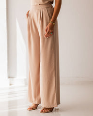 PLAIN LOW WAIST PANTS-BEIGE
