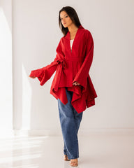 PURE LINEN CARDIGAN-RED