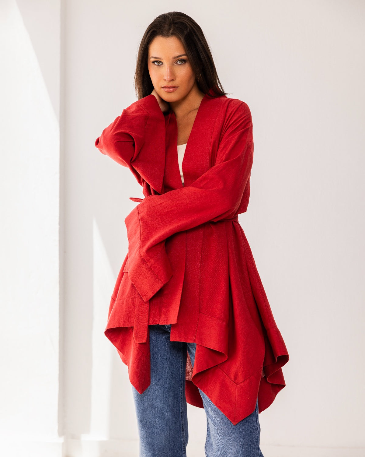 PURE LINEN CARDIGAN-RED