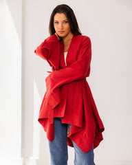 PURE LINEN CARDIGAN-RED
