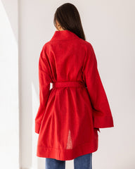 PURE LINEN CARDIGAN-RED