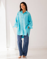 OVERSIZED PURE LINEN SHIRT-AQUA