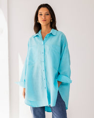 OVERSIZED PURE LINEN SHIRT-AQUA