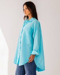 OVERSIZED PURE LINEN SHIRT-AQUA