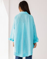 OVERSIZED PURE LINEN SHIRT-AQUA